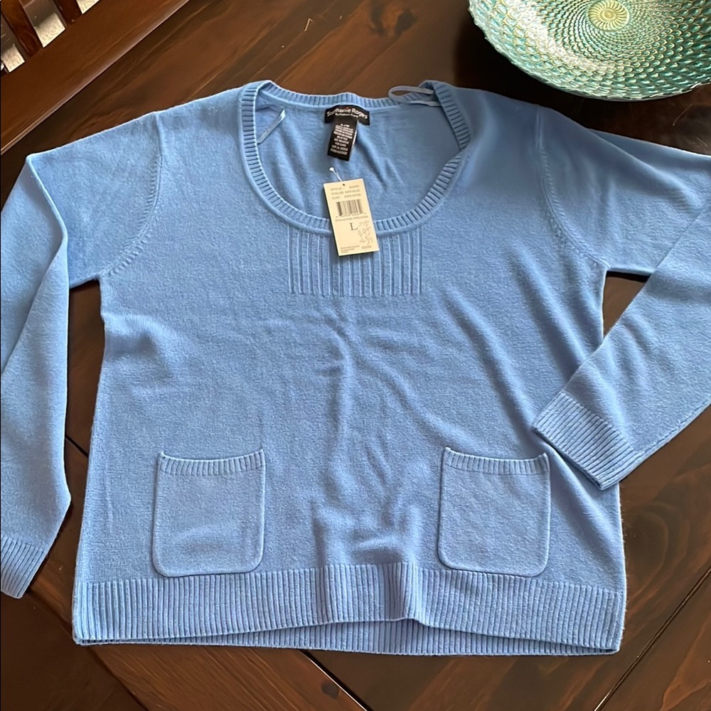 Stephanie Rogers Blue Crew Neck Sweater Relaxed Fit